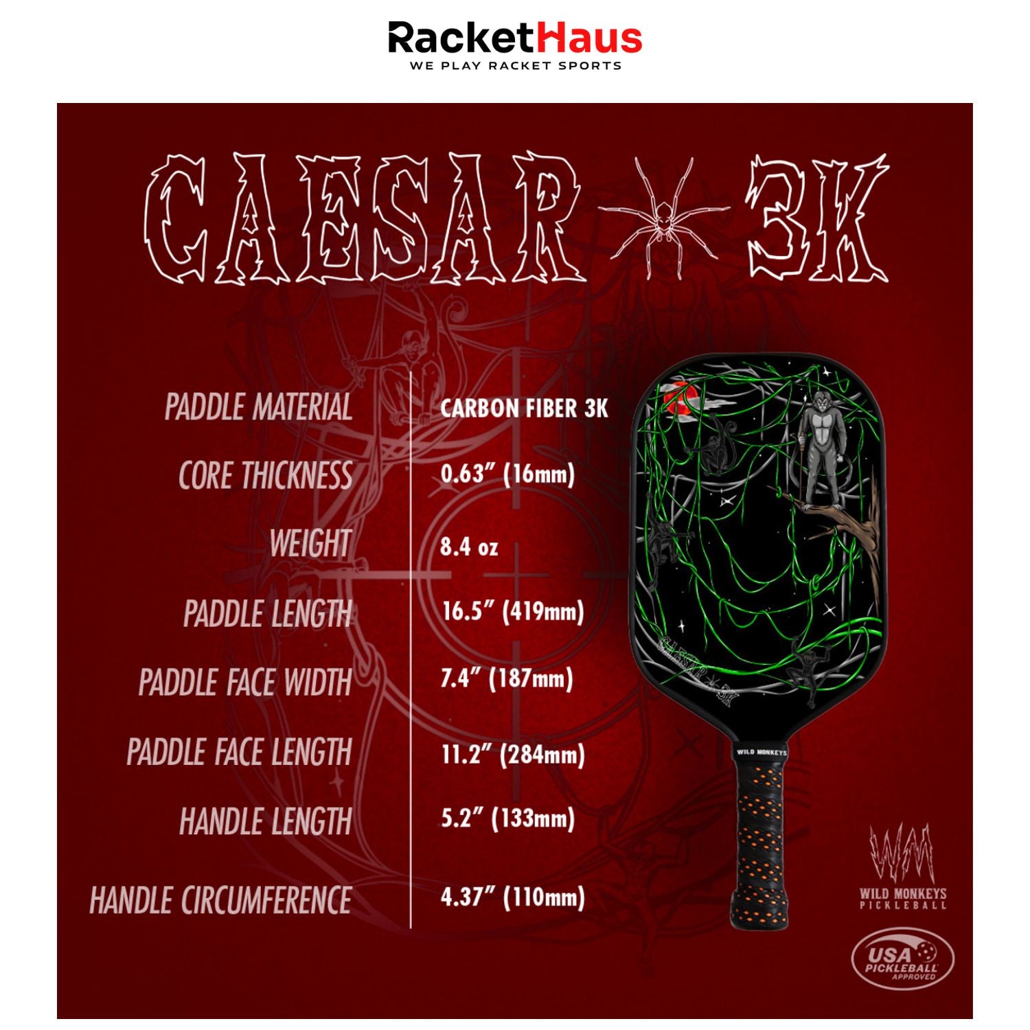 Wild Monkeys Caesar 3K Elongated Heavyweight (8.4 OZ) Carbon Fibre